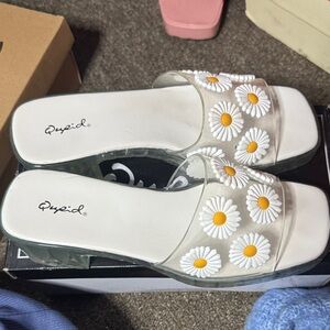 Qupid Clear Sandals with Daisy Embellishments